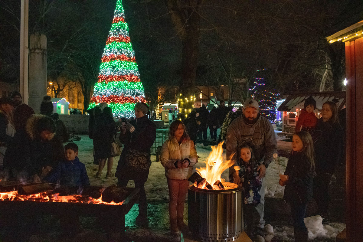 kids and people roasting smores on fire pit