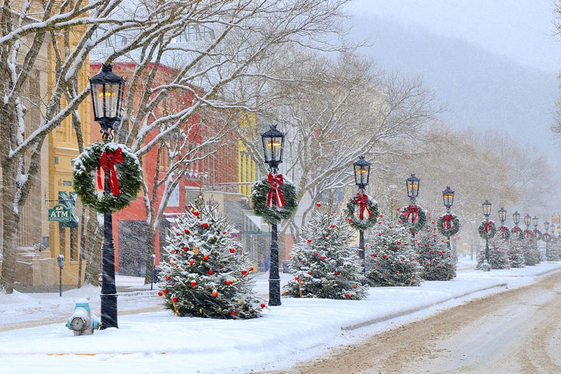 Holiday Decorations on main street downtown Wellsboro