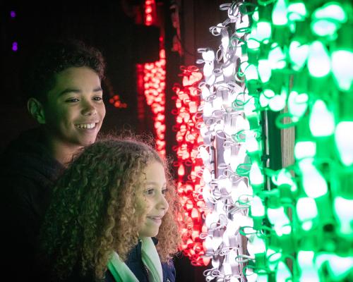 kids gazing at Shady Brook Farm Holiday Lights